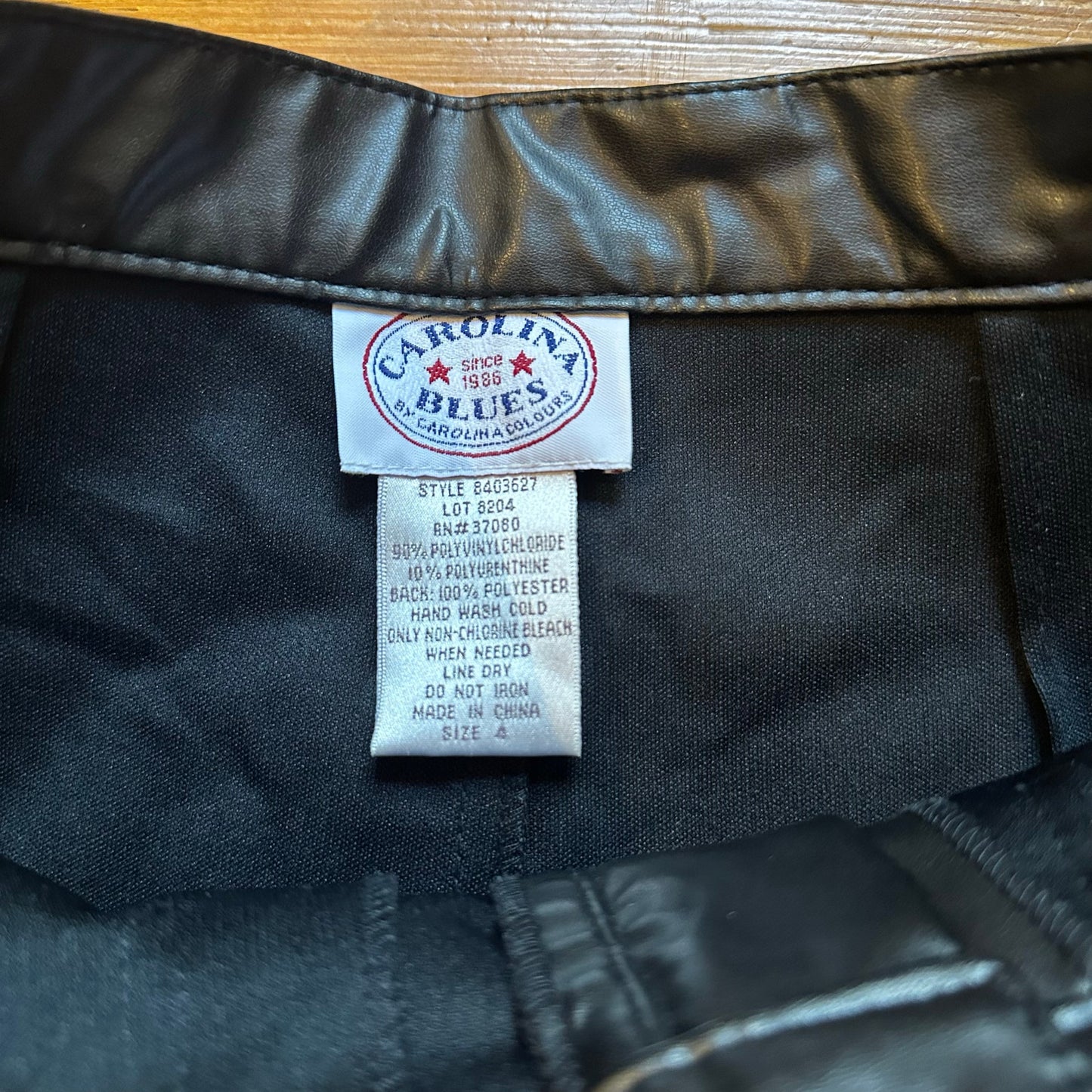 Carolina Blues black faux leather high rise straight leg pants SIZE 4