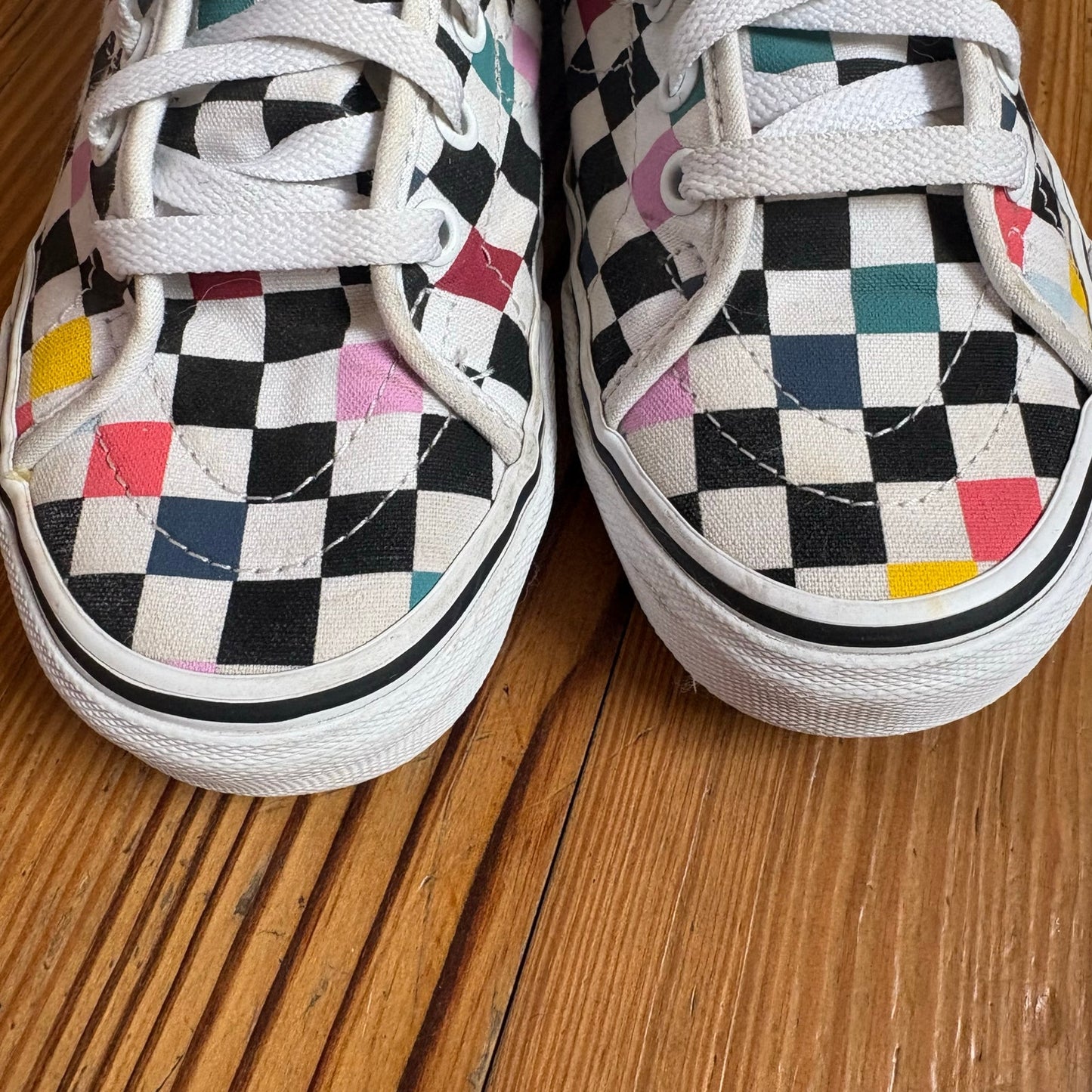 VANS black white checkered colorful high top unisex sneakers SIZE M5.5 W7