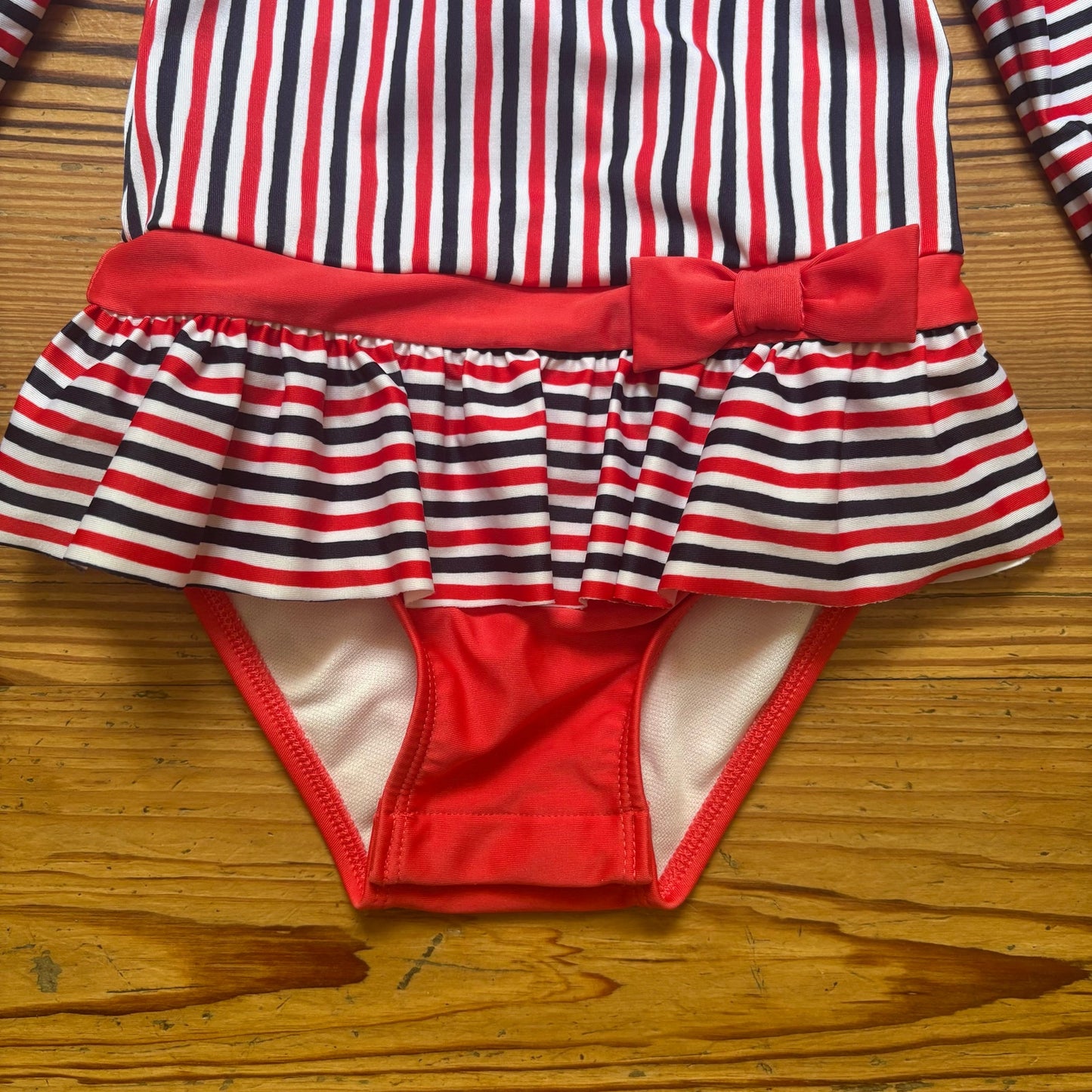 Cat & Jack red blue striped patriotic rash guard one piece swimsuit SIZE 4T