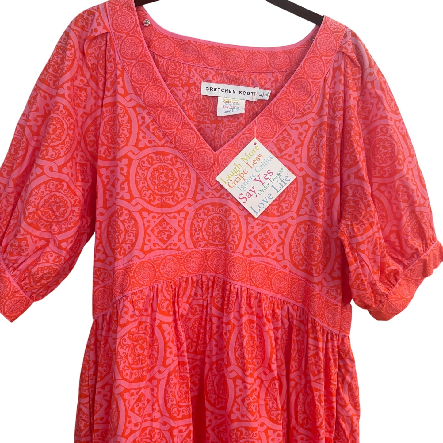 NWT Gretchen Scott Viviers Sultan's red pattern puff sleeve midi dress SIZE L