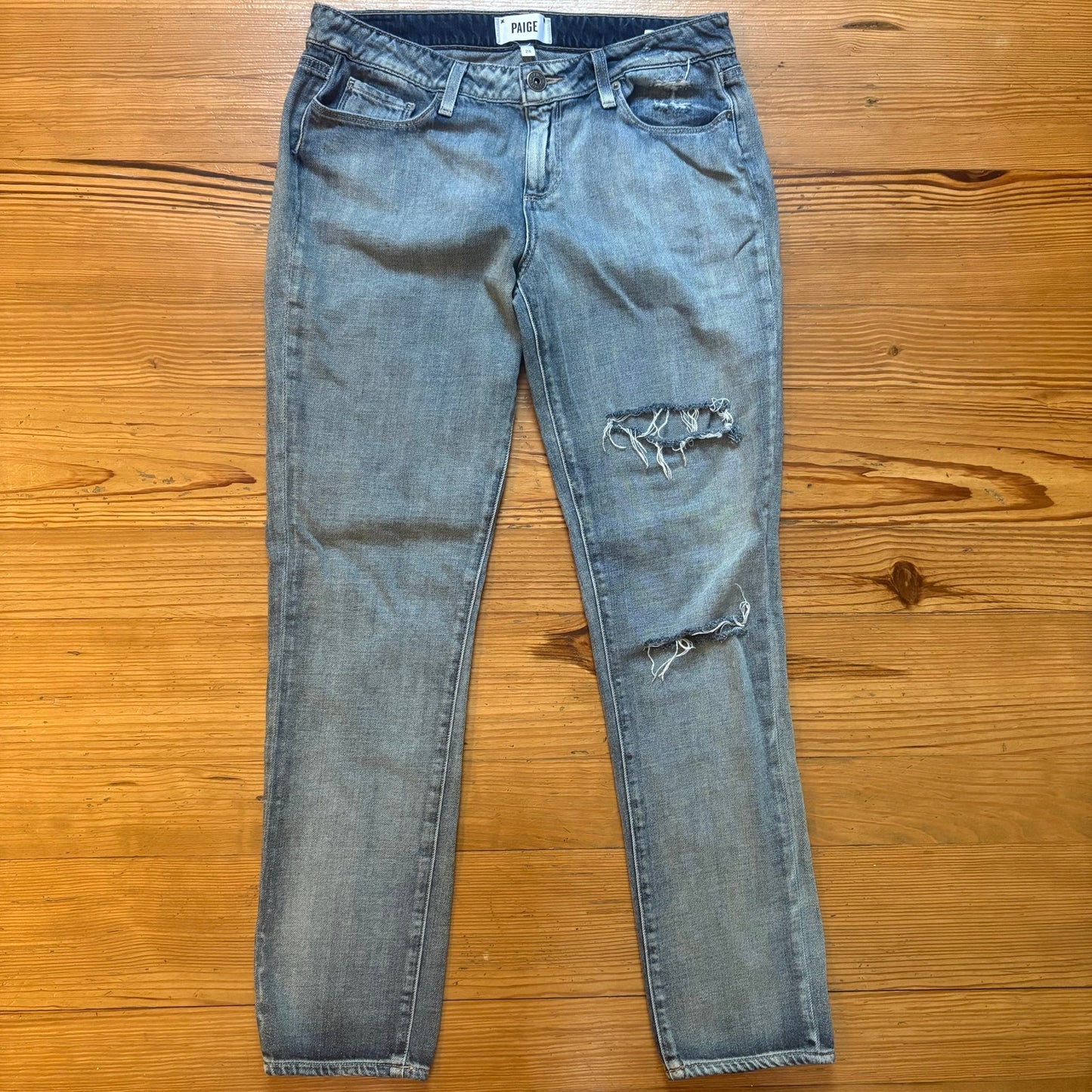Paige light wash skinny distressed mid rise jeans SIZE 28