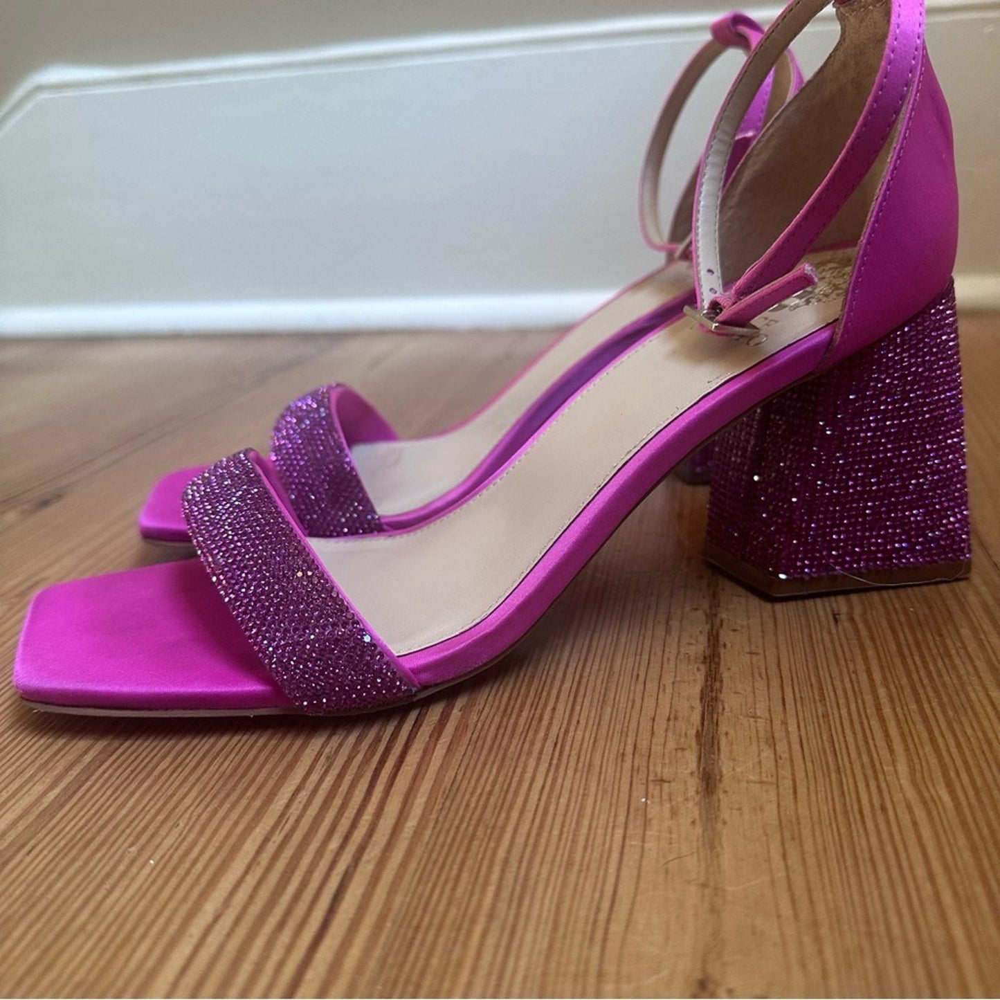 Vince Camuto hot pink rhinestone block heel ankle strap shoes SIZE 9.5
