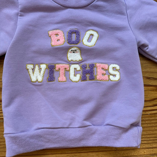 Shein purple Boo Witches Halloween embroidered crew sweater SIZE 2