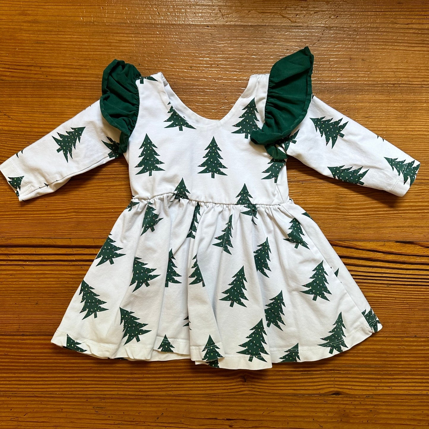 Monica + Andy white Christmas tree ruffle long sleeve dress SIZE 12-18M
