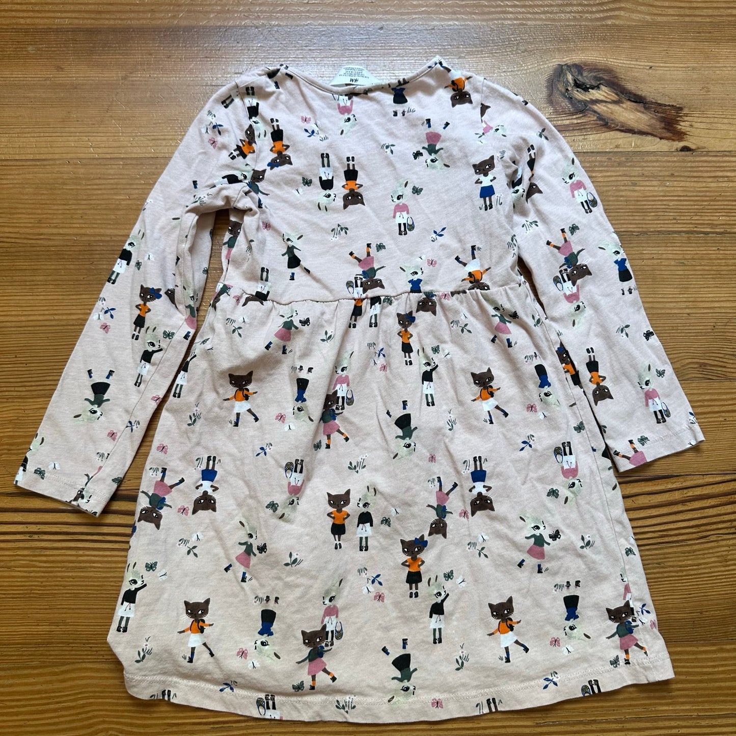 H&M light pink cat bunny graphic long sleeve cotton dress SIZE 5