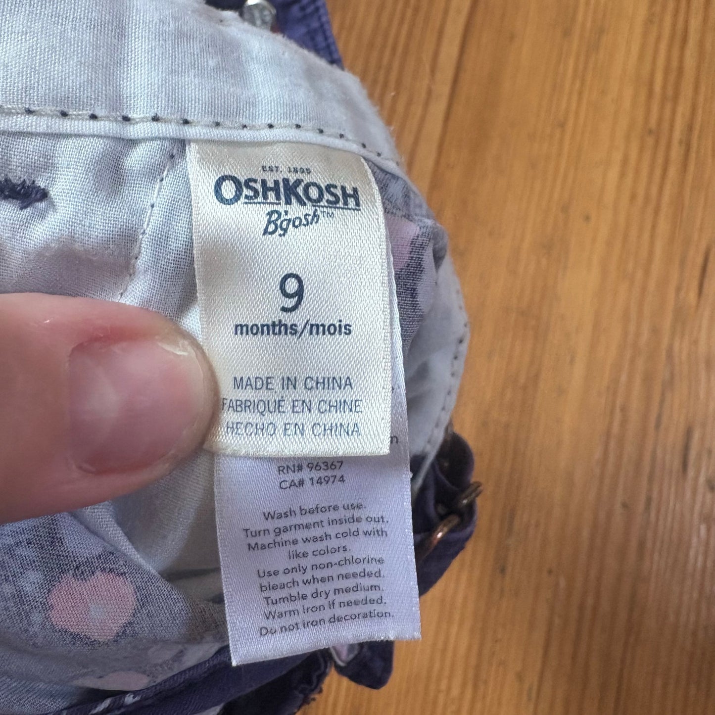 OshKosh B'gosh 90s blue pink floral baby overall shorts SIZE 9M