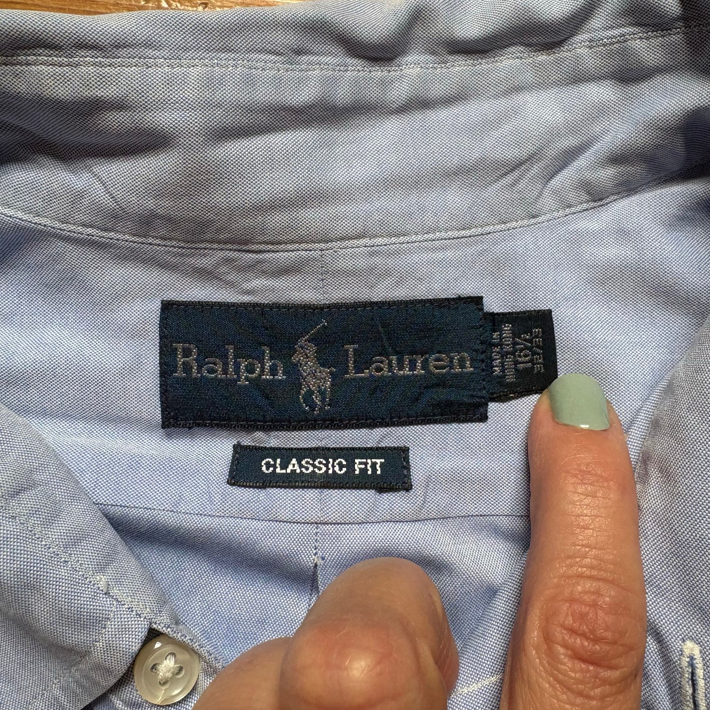Ralph Lauren blue classic fit long sleeve button up mens dress shirt SIZE 16.5