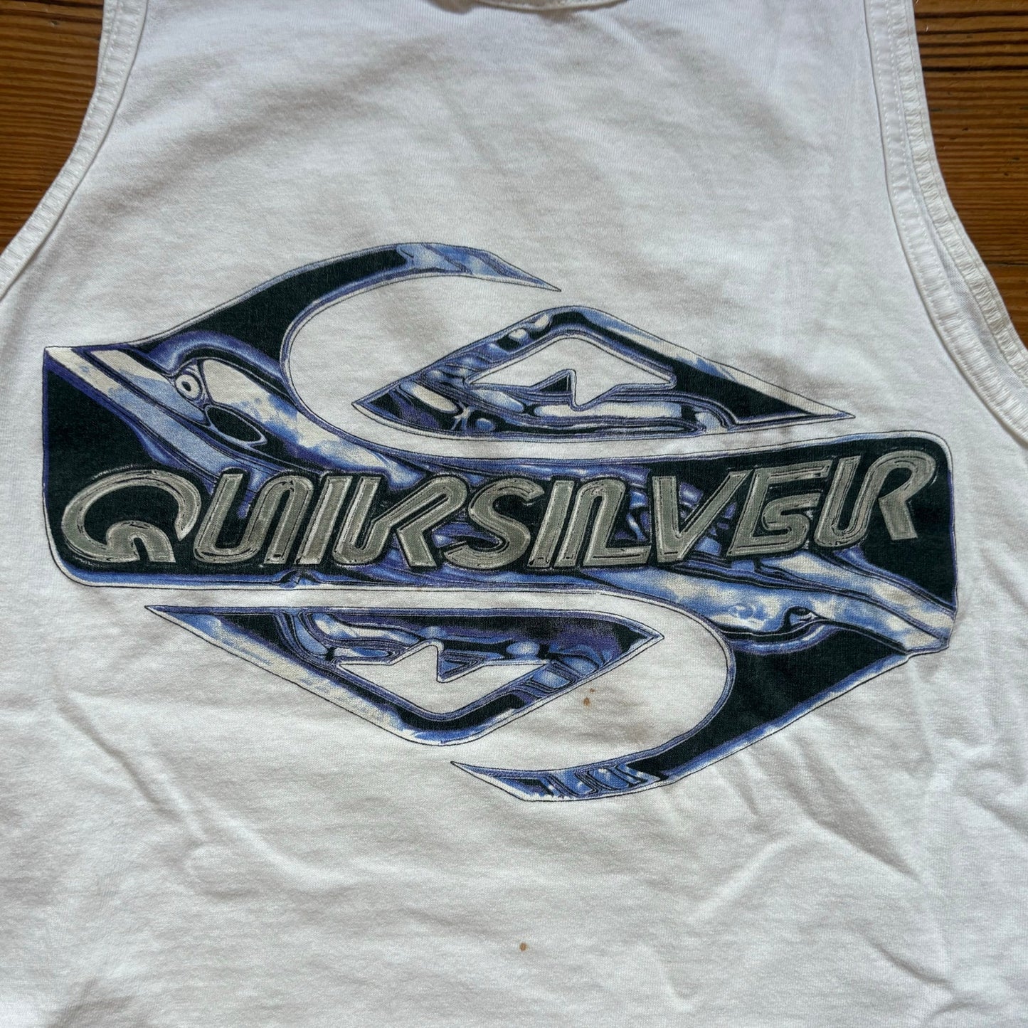 Quiksilver white y2k blue graphic cotton tank SIZE M