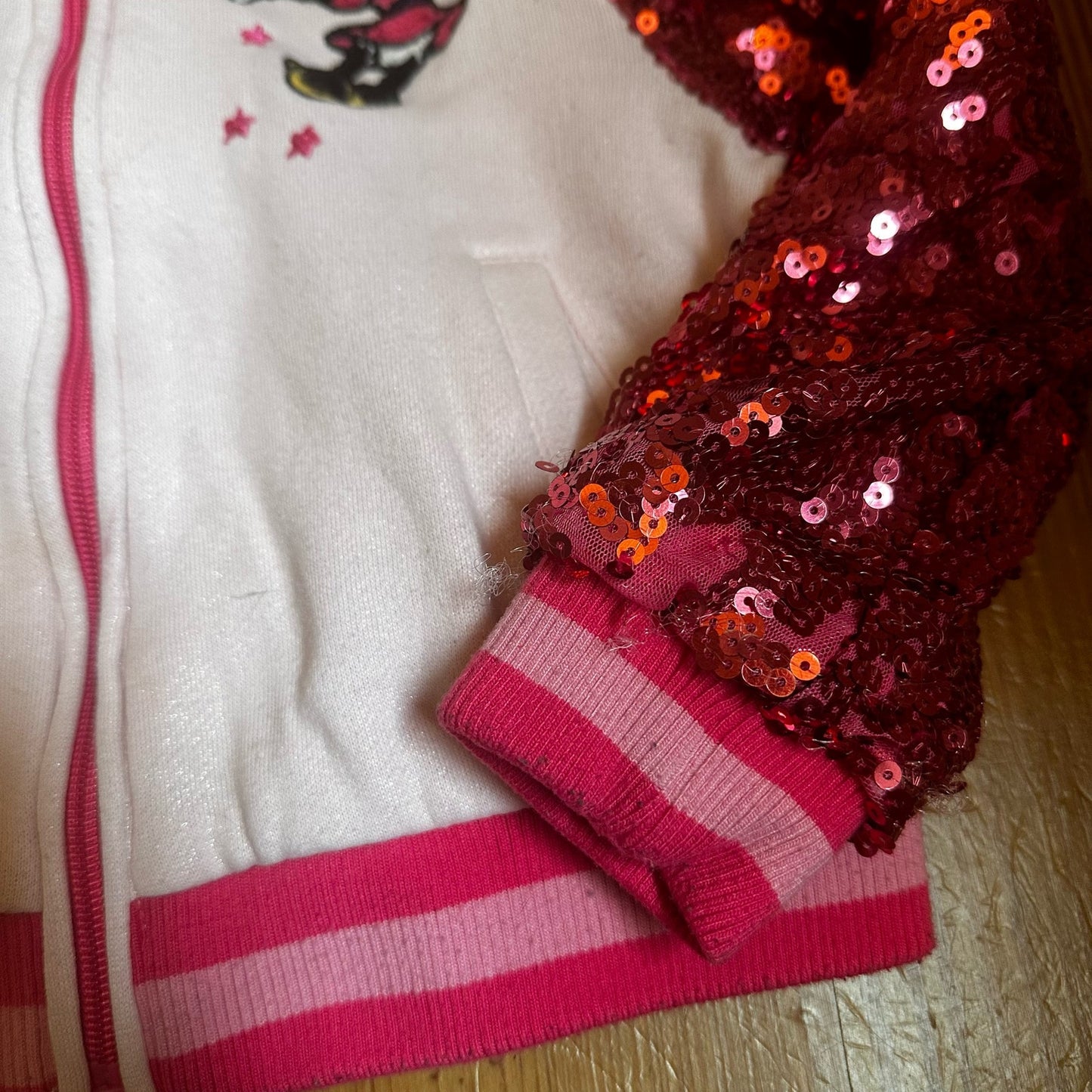 Disney Minnie Mouse pink sequin full zip bomber jacket SIZE 4