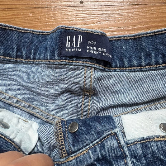 Gap dark blue high rise distressed cheeky cut off button fly short SIZE 8
