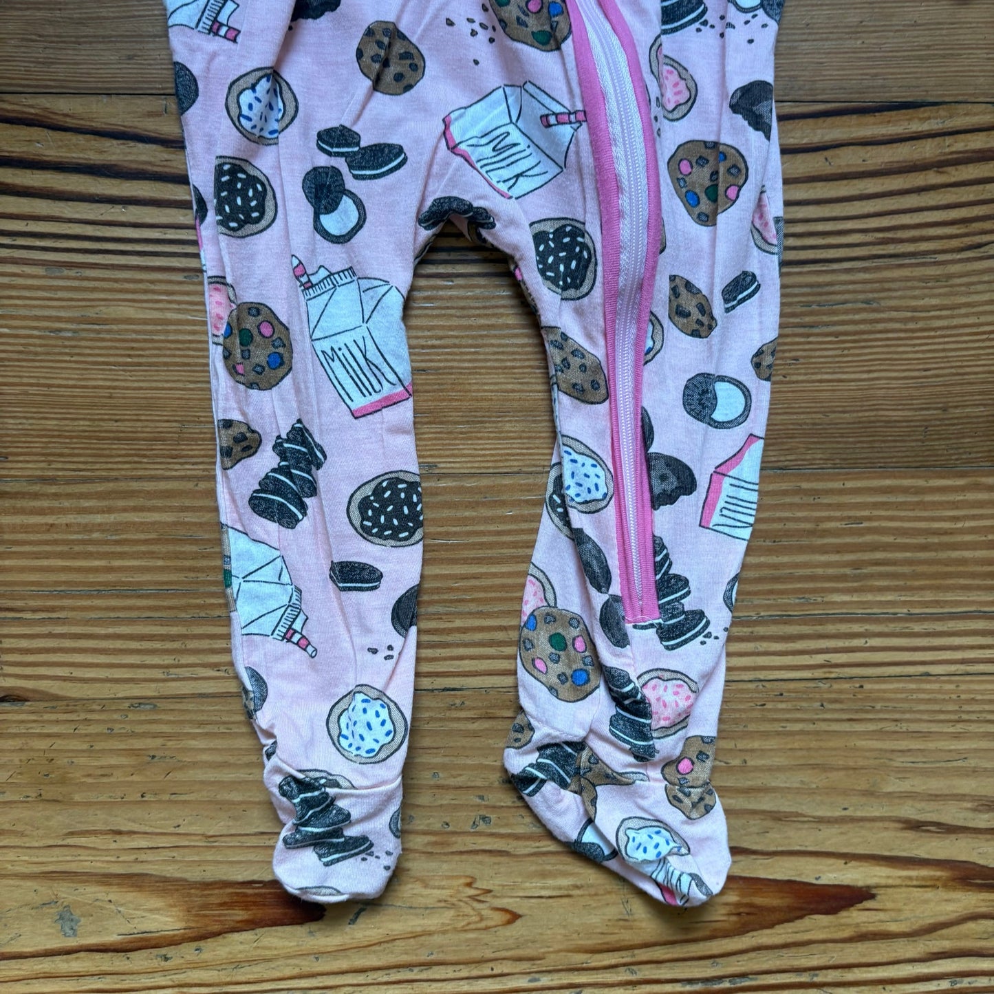 Mud Pie pink milk cookies full zip bamboo long sleeve footie pajamas SIZE 6-9M
