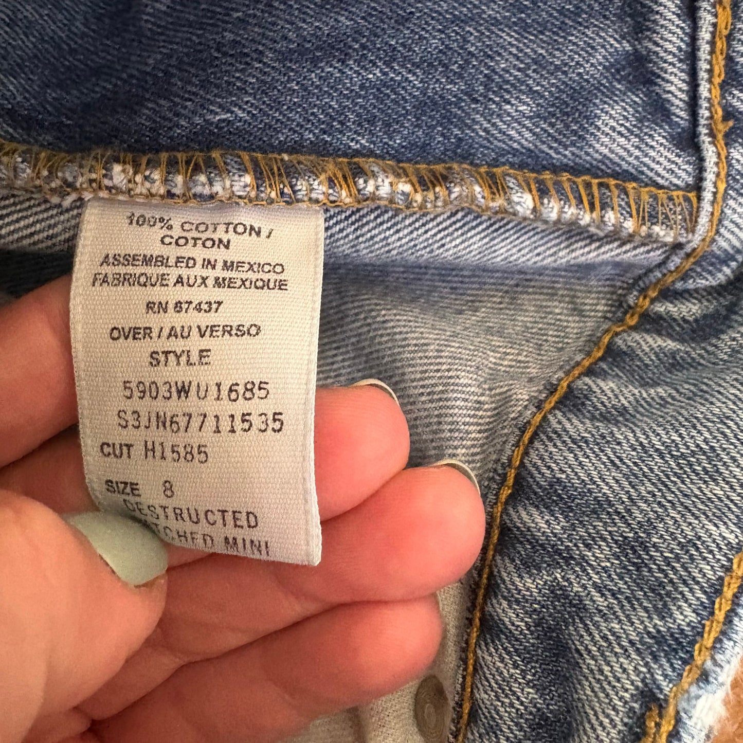 Polo Ralph Lauren 90s blue denim patch jean cutoff mini skirt SIZE 8