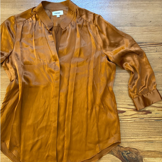 L'Agence silk bronze brown hidden button up blouse shirt SIZE 8