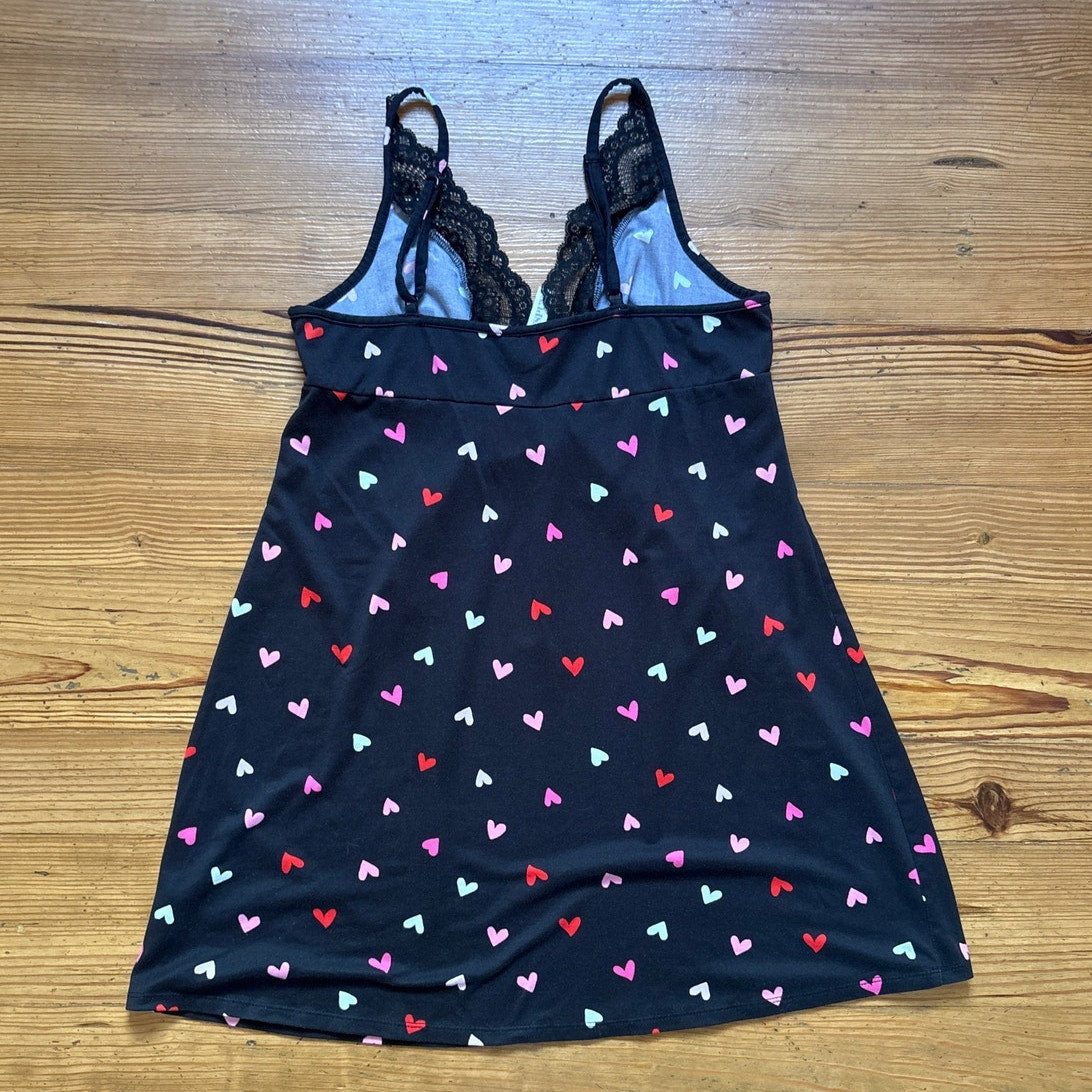 Joyspun black heart lace accent adjustable sleep dress SIZE M