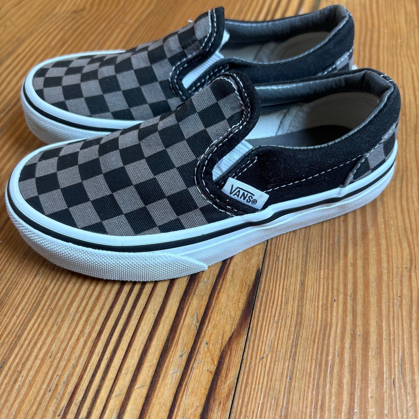 VANS gray black checkered low top slip on kids sneakers SIZE 11