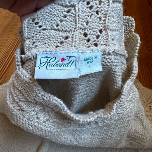 Haband vintage beige mock neck lace knit shirt sleeve twee sweater SIZE L