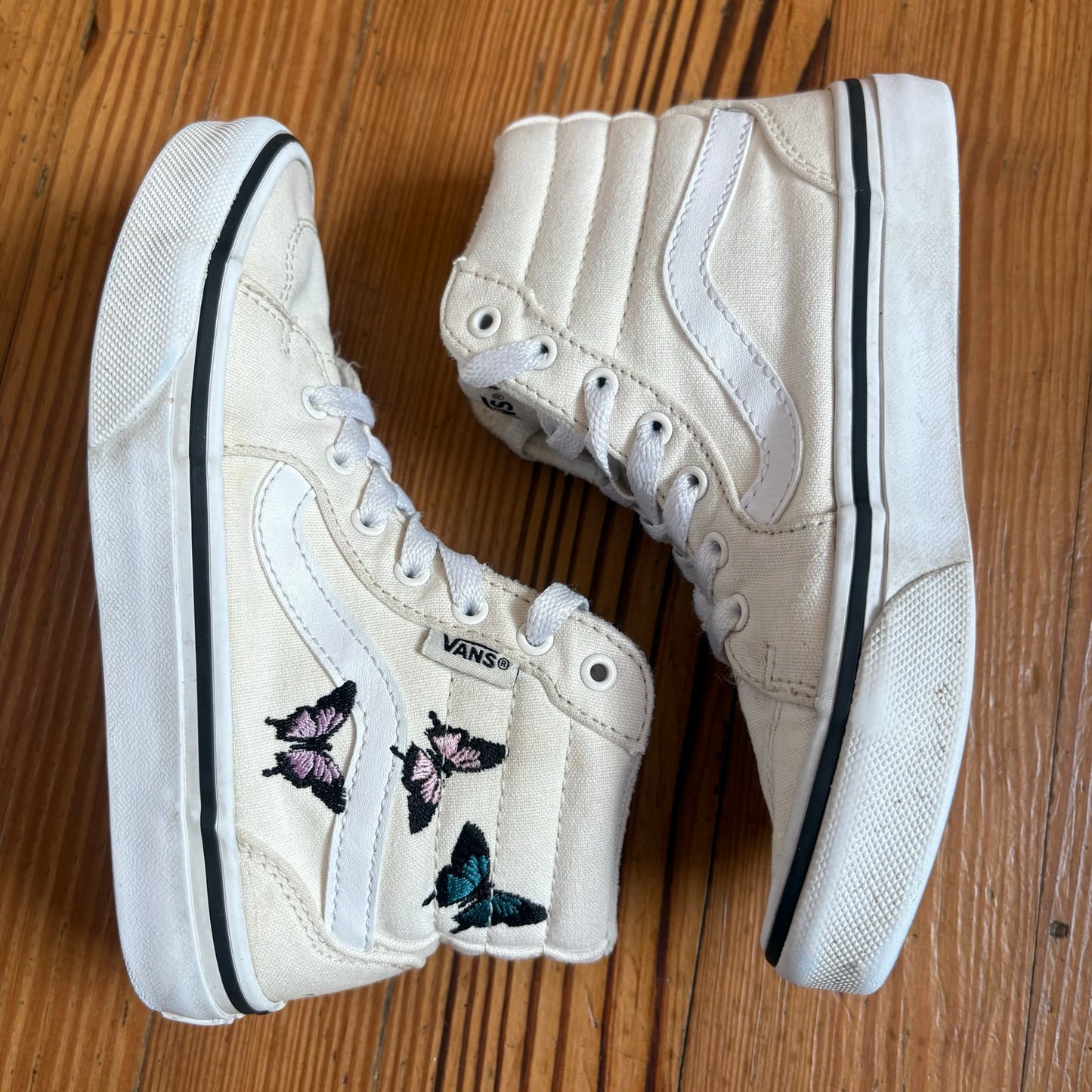 VANS white butterfly embroidered high top lace sneakers SIZE 13
