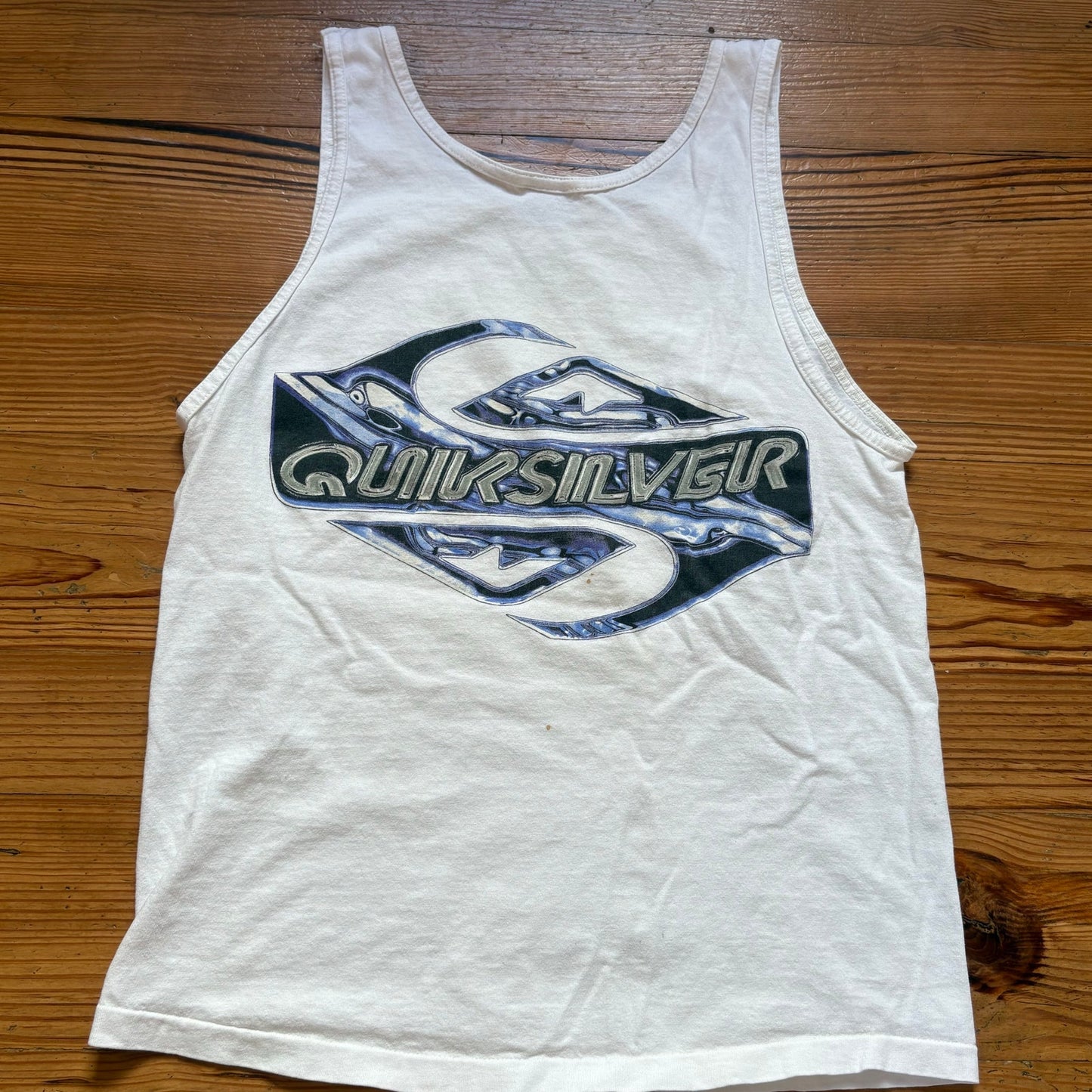 Quiksilver white y2k blue graphic cotton tank SIZE M