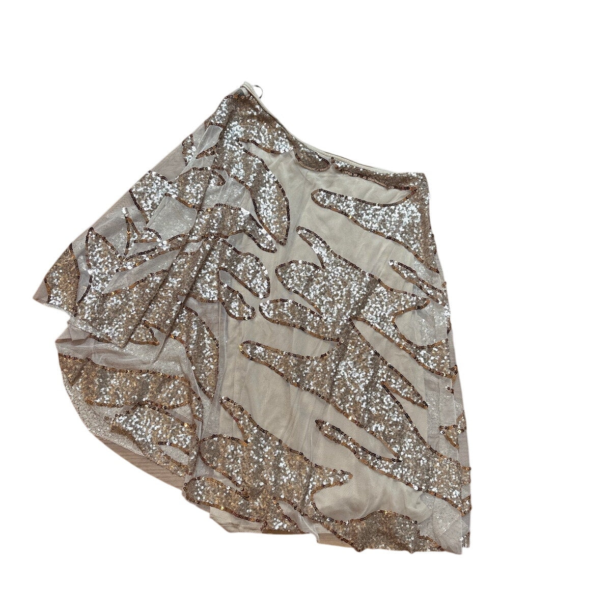 Bebe y2k gold one shoulder sequin sheer flutter sleeve top SIZE M