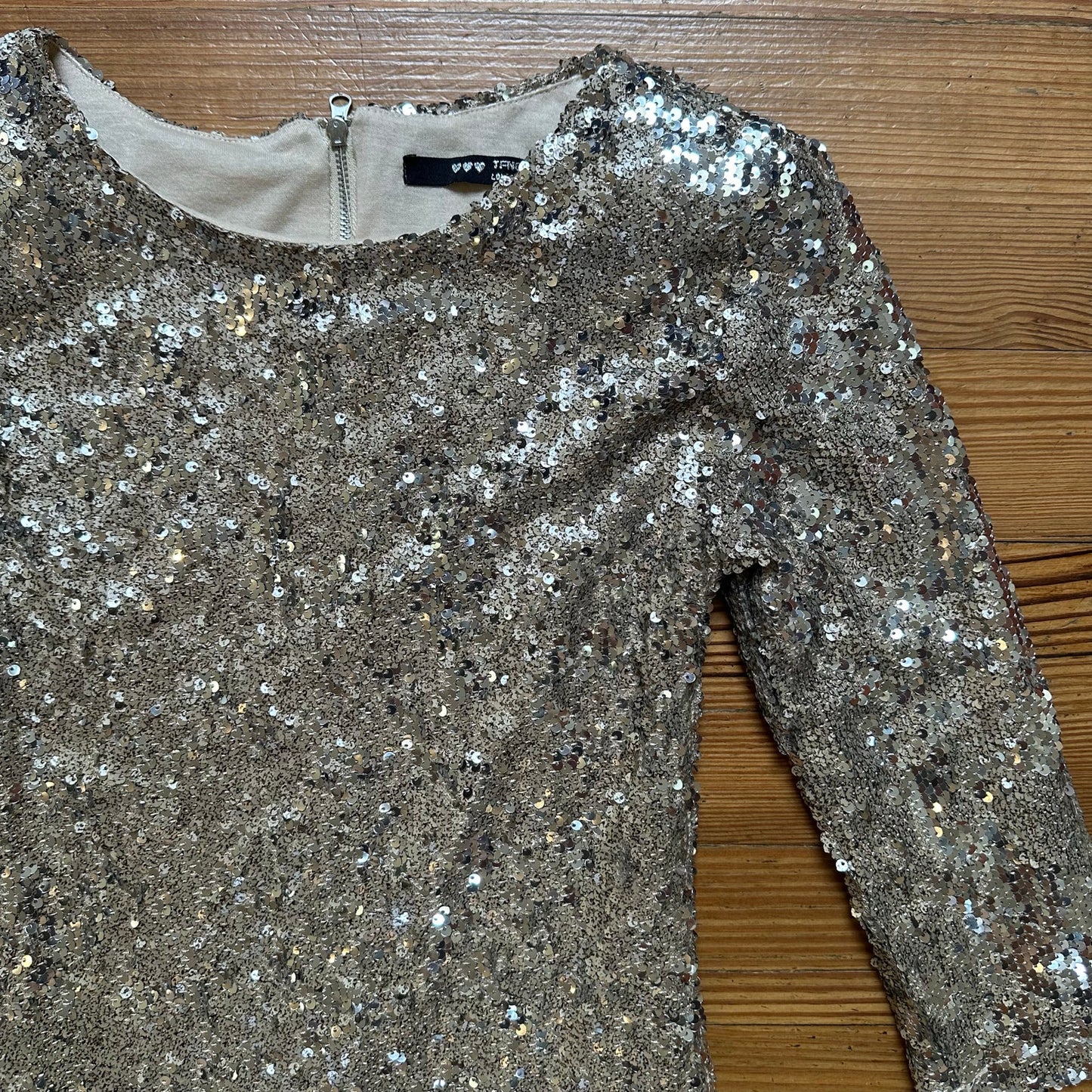 TFNC London silver sequin quarter sleeve mini dress SIZE S