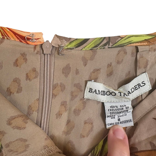 Bamboo Traders light brown floral sequin silk mini skirt SIZE 8