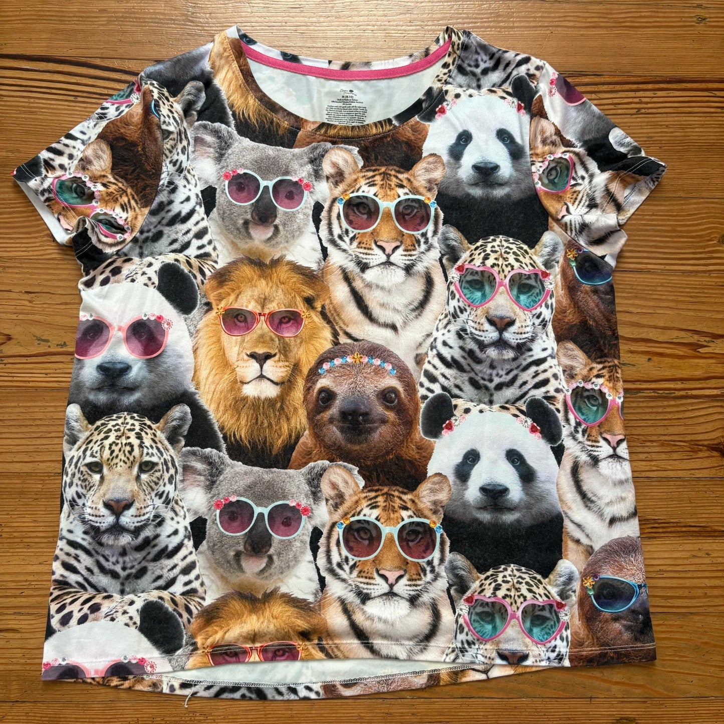 Secret Treasures animal sunglasses graphic short sleeve shirt SIZE M