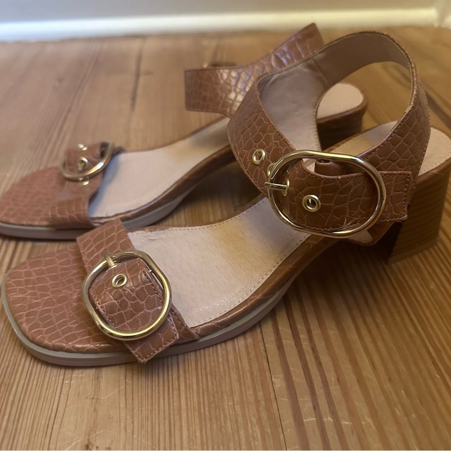 Topshop tan snakeskin heeled sandals SIZE 39/8.5