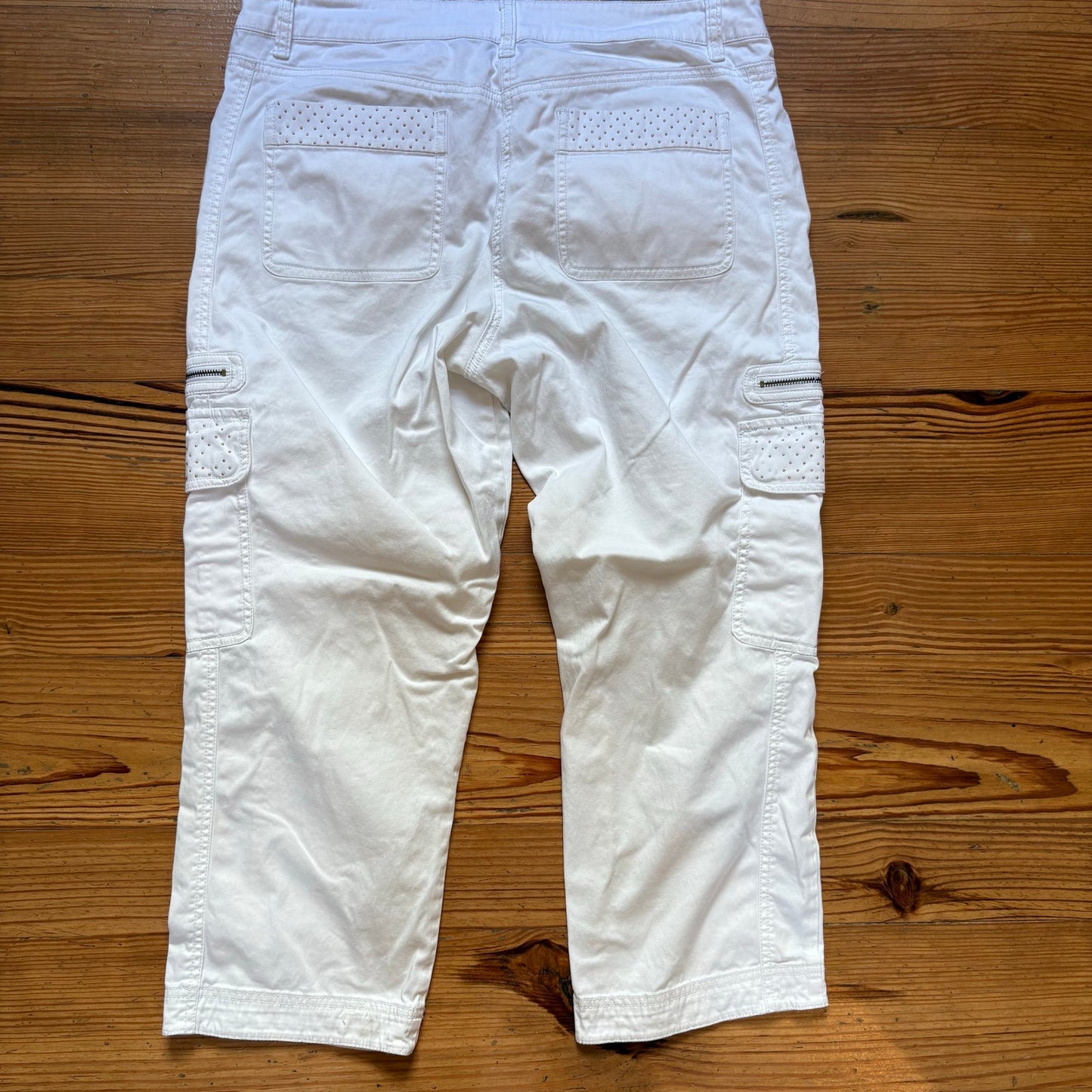 Cache white cropped studded pocket y2k womens cargo pants SIZE 6