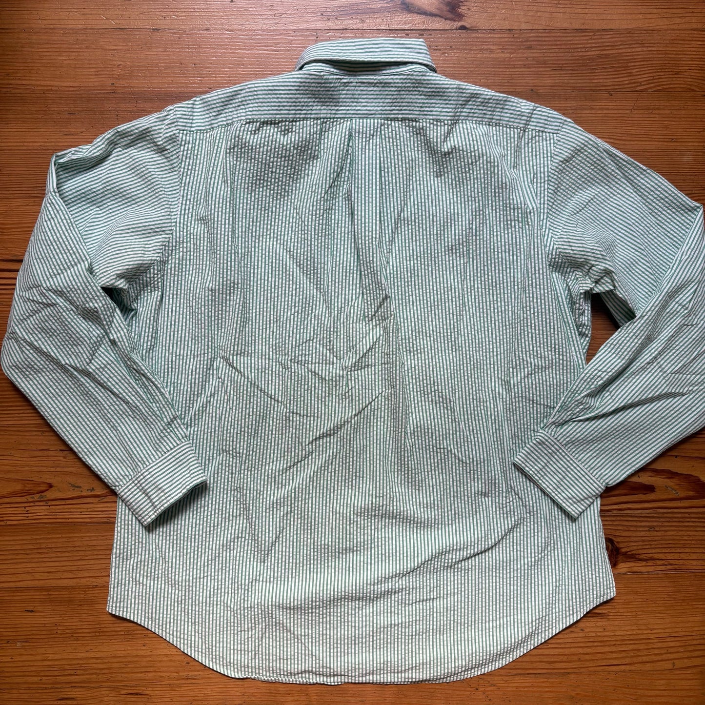 Ralph Lauren green white striped seersucker long sleeve dress shirt SIZE XL