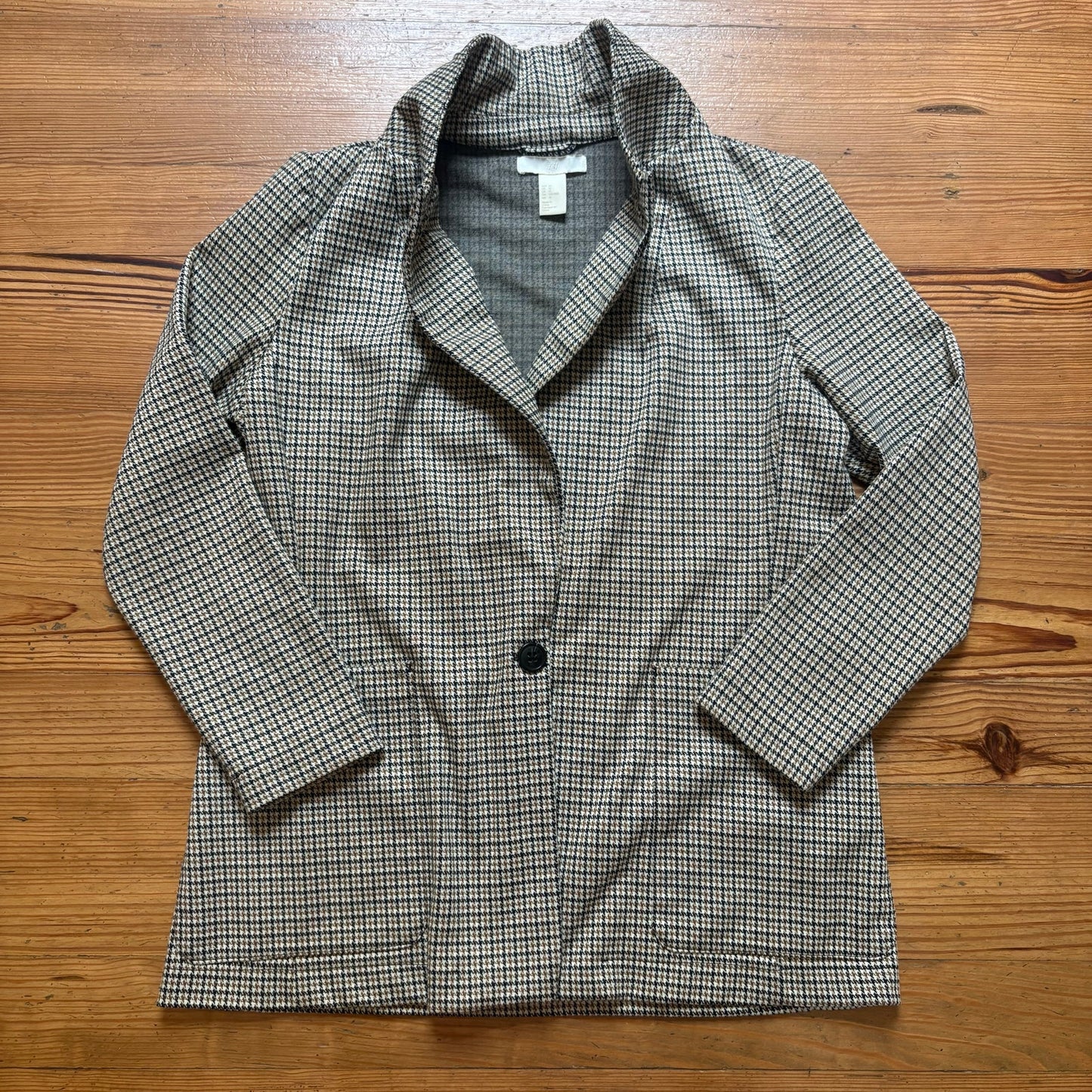 H&M brown tweed houndstooth one button womens blazer SIZE 10