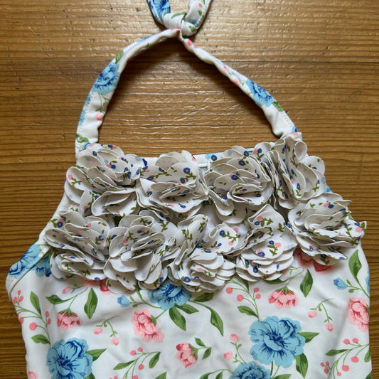Mudpie Baby white floral halter ruffle one piece swimsuit SIZE 12M