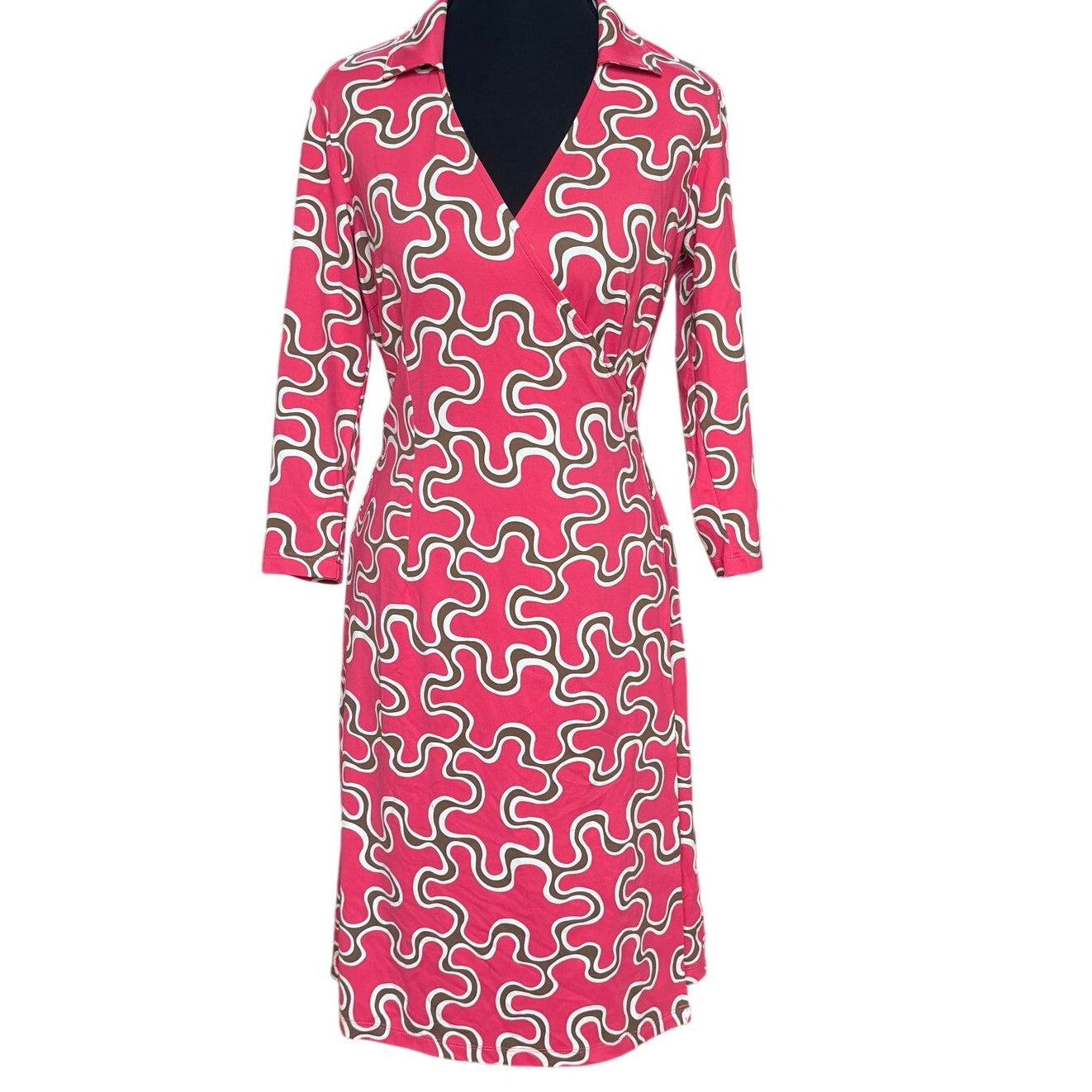 J. McLaughlin pink brown wave collar long sleeve wrap dress SIZE XS