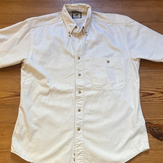 Lee Denim Collection cream heavy cotton short sleeve button up shirt SIZE M