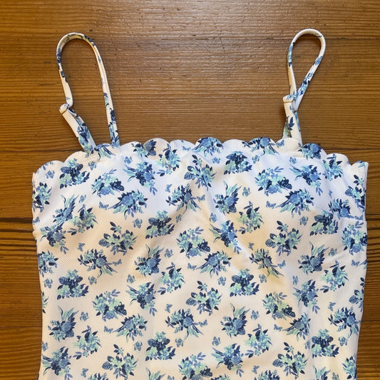 Victoria's Secret blue white floral open back cheeky one piece swimsuit SIZE XL