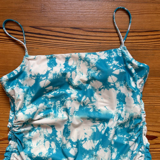 No Boundaries blue white tie dyed cheeky one piece swimsuit SIZE L