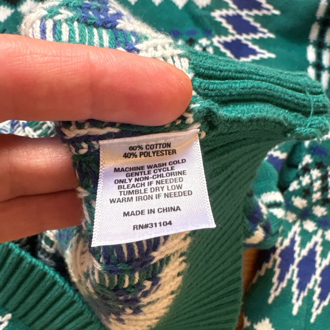 Chaps Fair Isle green blue knit pullover crew womens sweater SIZE 1X