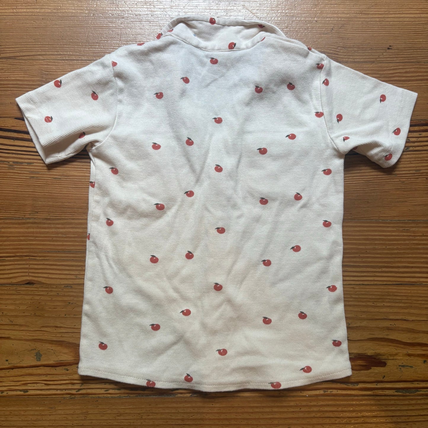 Kate Quinn Organics ivory apple short sleeve button up pocket shirt SIZE 5