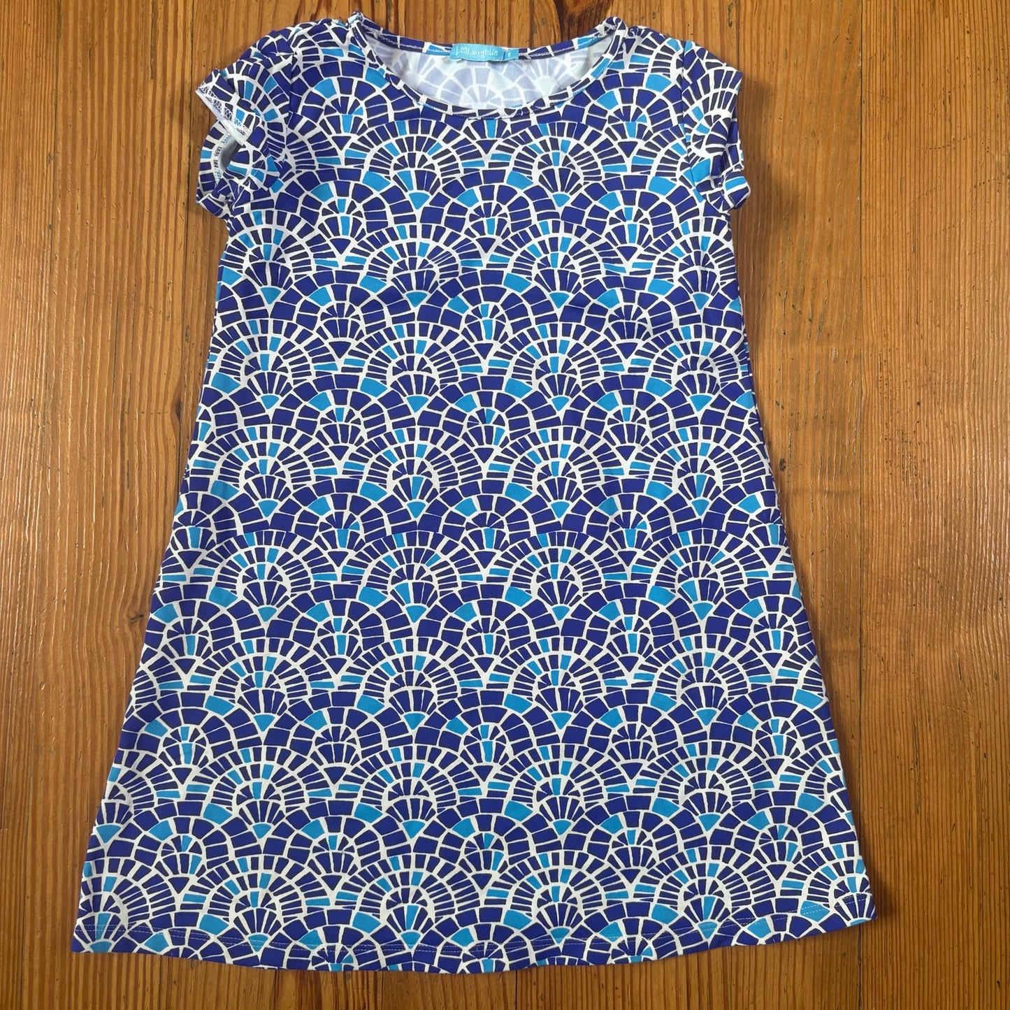 J. McLaughlin blue white performance fabric girls short sleeve dress SIZE 5
