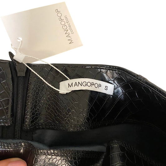 NWT MANGOPOP Collection black patent leather snake skin womens mini skirt SIZE S