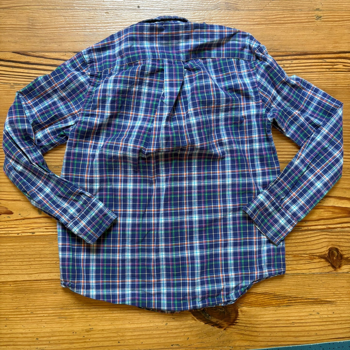 Ralph Lauren blue plaid long sleeve button front boys dress shirt SIZE S