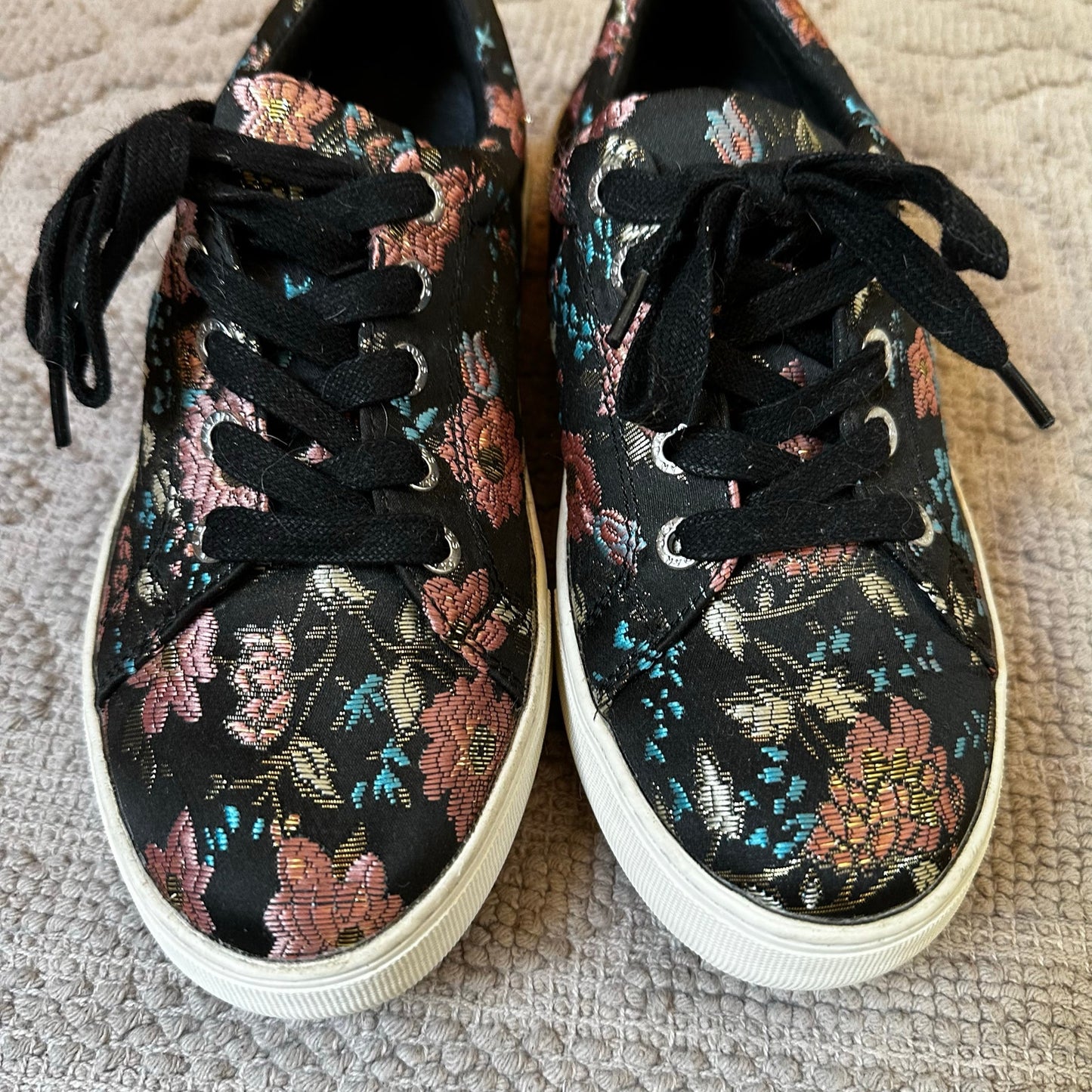 J/Slides Anthropologie black floral low top platform sneakers SIZE 6
