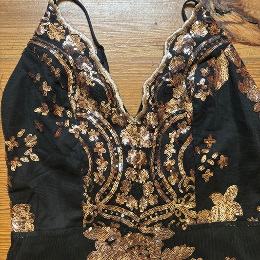 Shein black rose gold floral sequin mini dress SIZE L