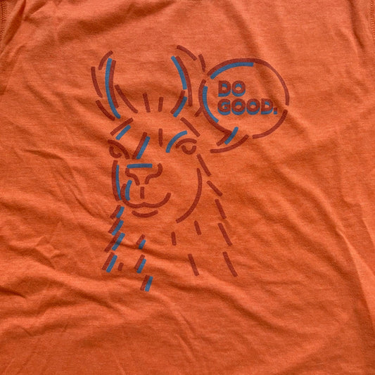 Cotopaxi orange llama Do Good graphic short sleeve unisex kids shirt SIZE M