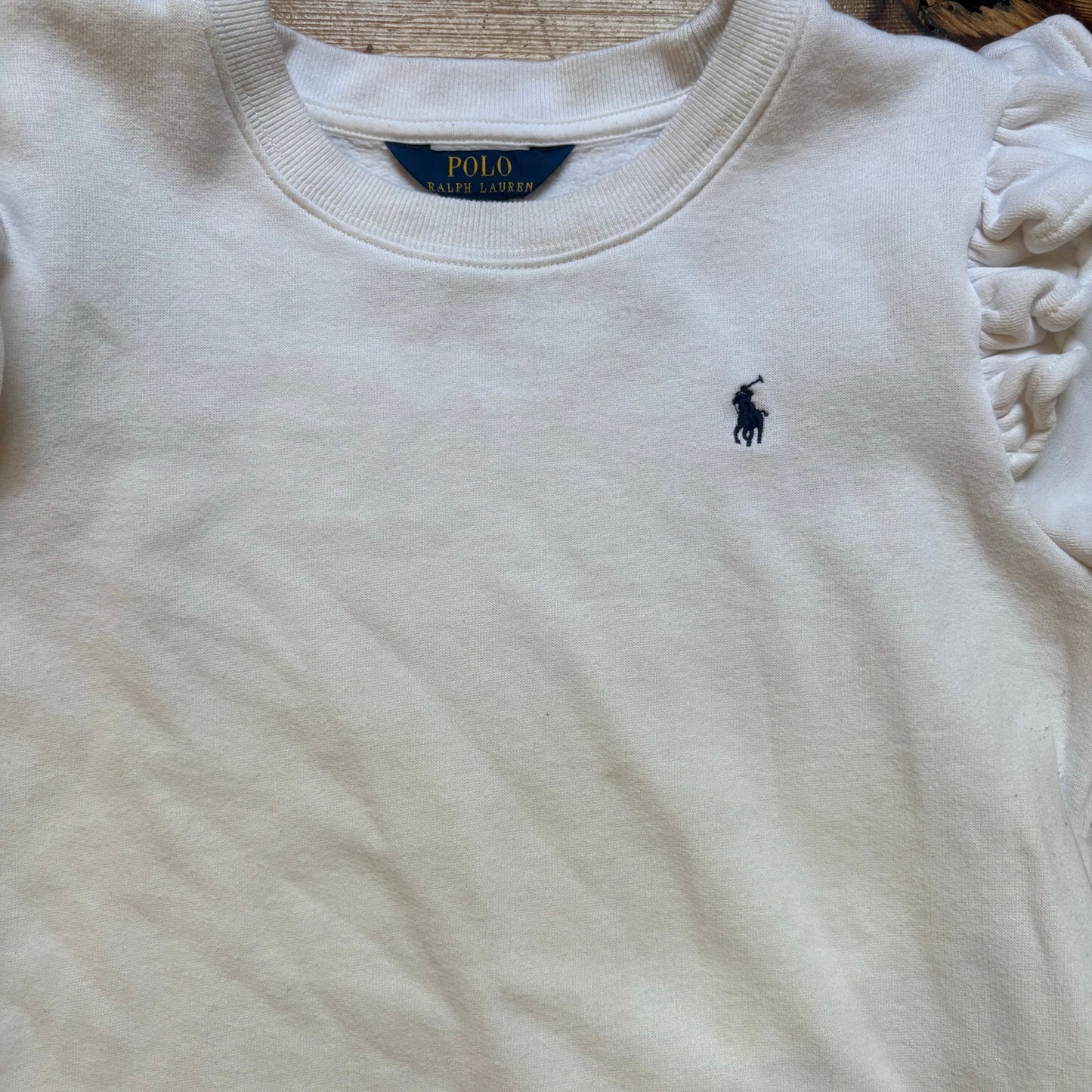 Polo Ralph Lauren white long sleeve navy pony ruffle sweater dress SIZE 16