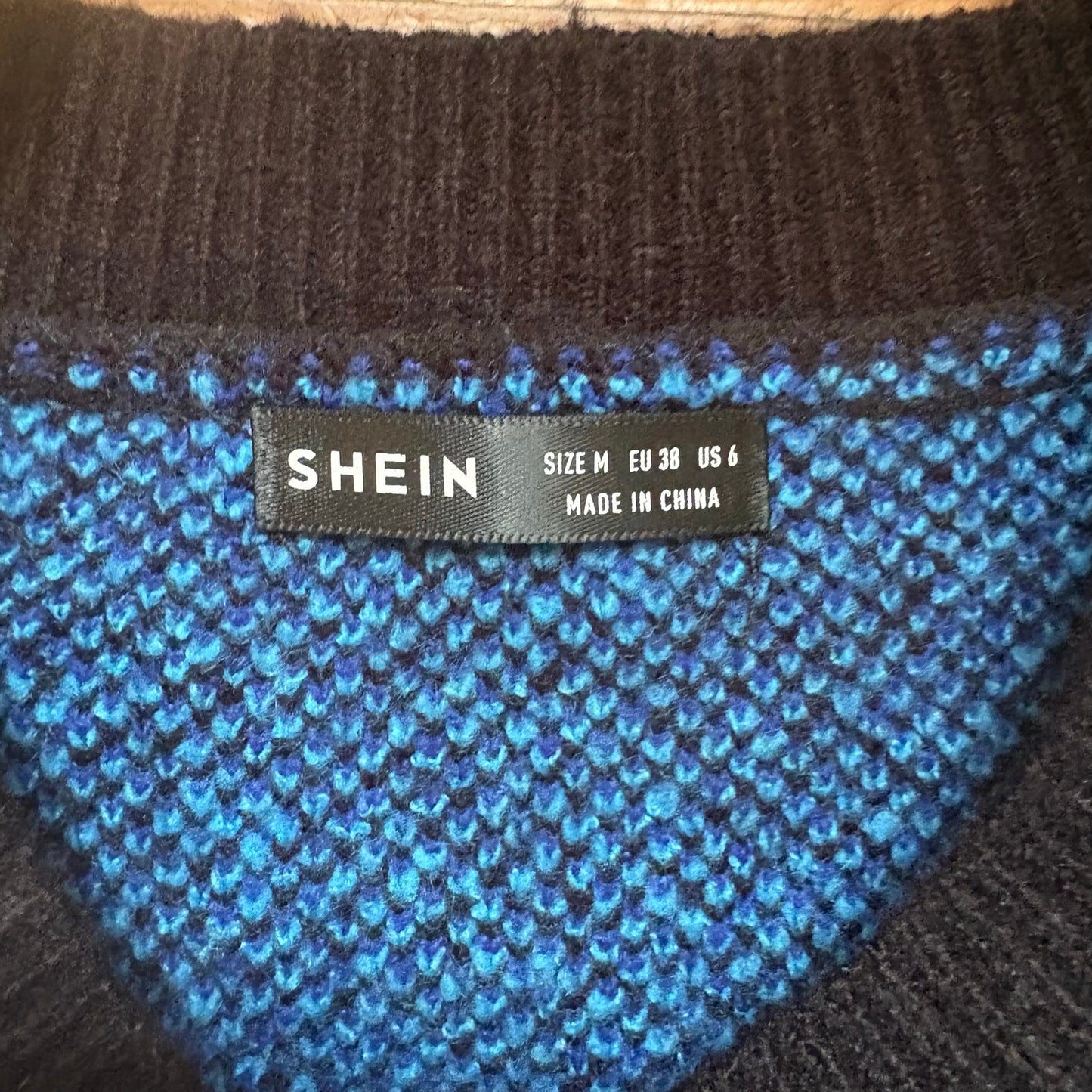 Shein black with blue flame crew goth pullover sweater SIZE M