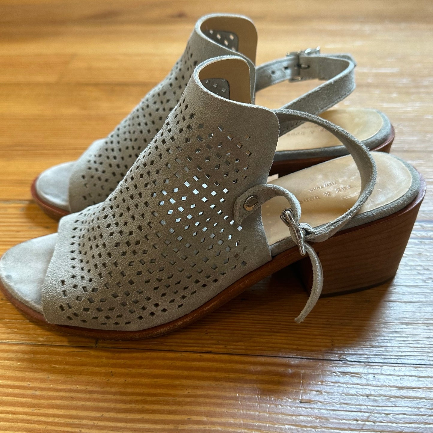 Rag & Bone taupe suede eyelet leather sling back heeled sandal SIZE 39/9