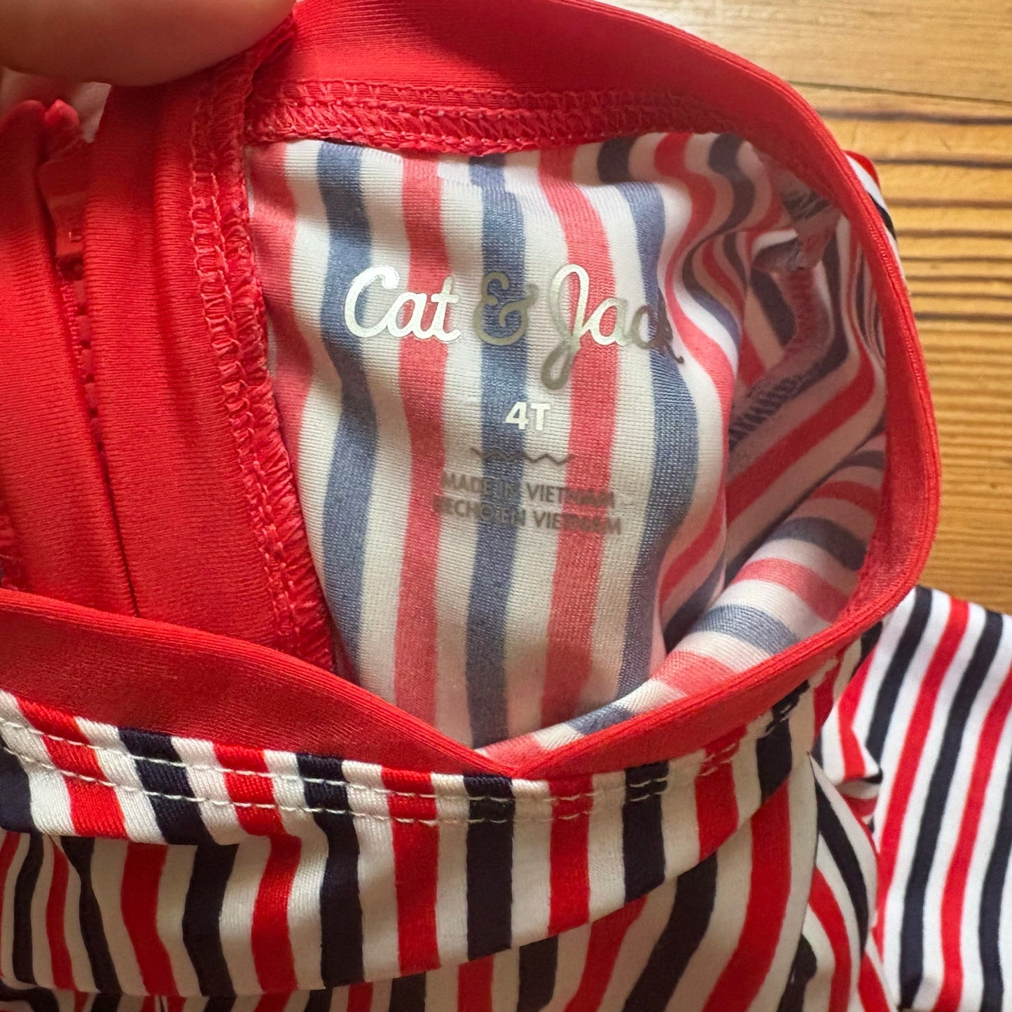 Cat & Jack red blue striped patriotic rash guard one piece swimsuit SIZE 4T