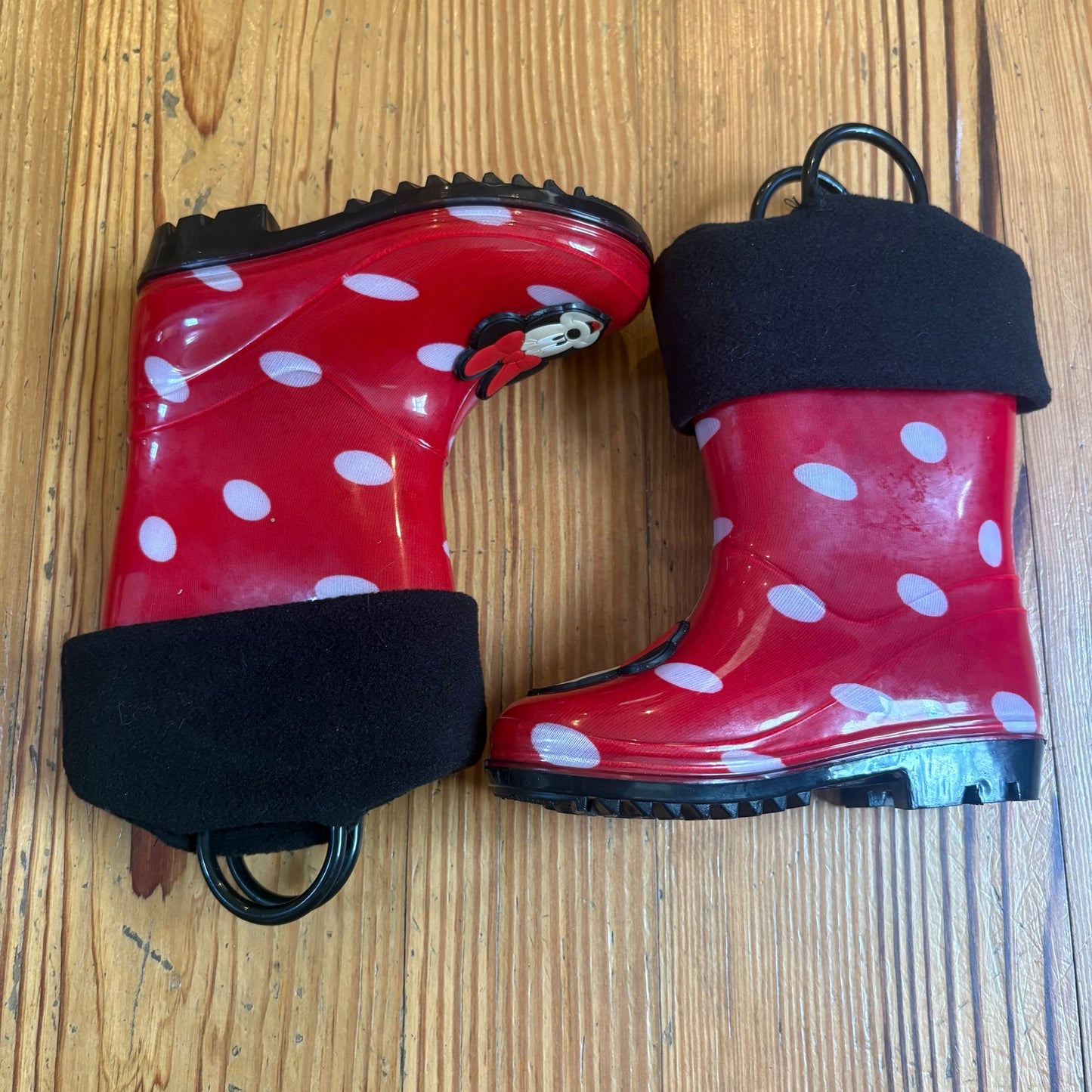 Disney Minnie Mouse red white polka dot fleece lined toddler rain boots SIZE 7