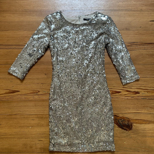 TFNC London silver sequin quarter sleeve mini dress SIZE S