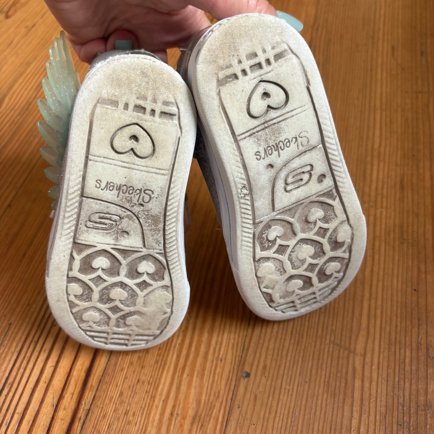 Skechers silver jeweled high top light up toddler sneakers SIZE 8